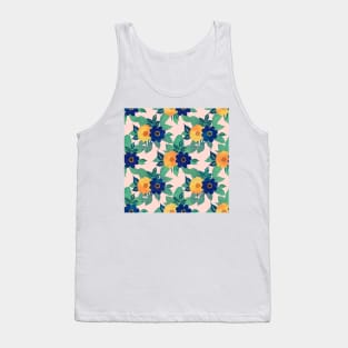 Pretty Blue Yellow floral and foliage pink Design Tank Top